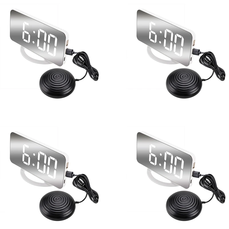 

4X Loud Vibrating Alarm Clock For Heavy Sleepers Adults Deaf, Digital Mirrored Clock With Bed Shaker