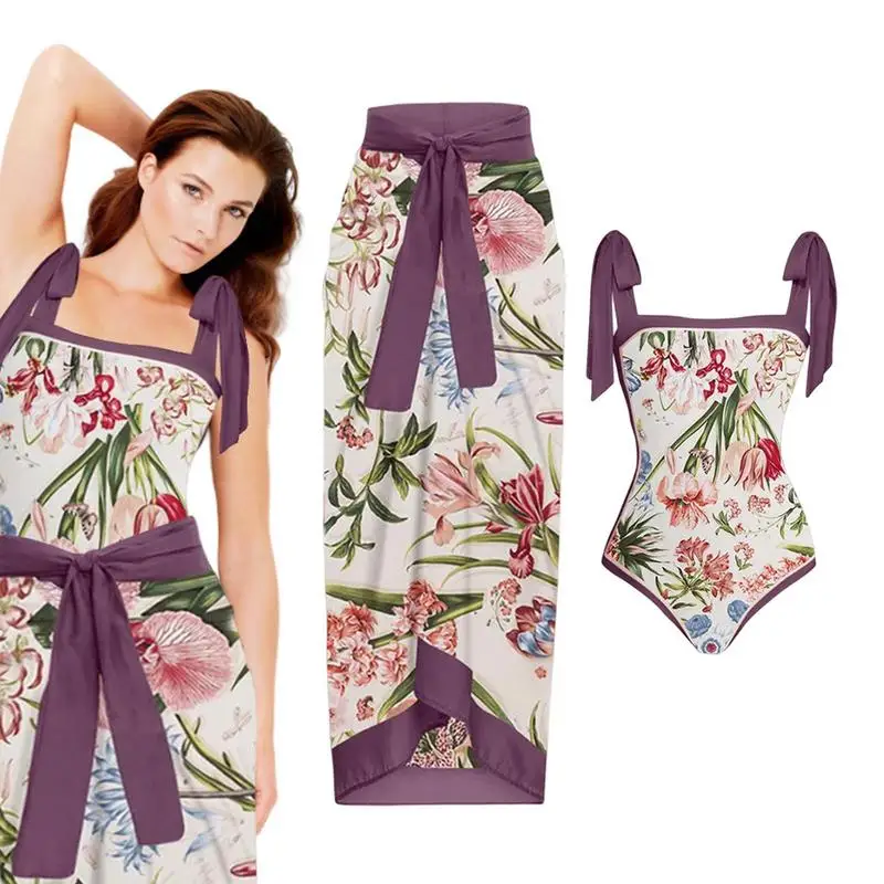 

Womens Retro Bathing Suits High Waist Beach Skirt Suit Retro Floral Print For Swimming Pool Water Park Pool Party Tropical