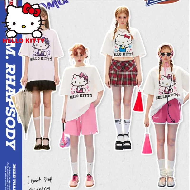

Sanrio Hello Kitty T-Shirt Y2k Tops Kawaii Kuromi TShirt Woman 2000s Girl Shirt Graphic Oversized Harajuku Anime Loose Tees Goth