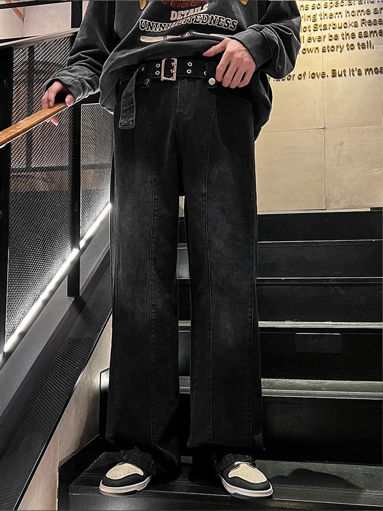 American New Men's Black Jeans In Autumn and Winter High Street Loose Straight Leisure Wide -leg Pants Fashion Street Clothing