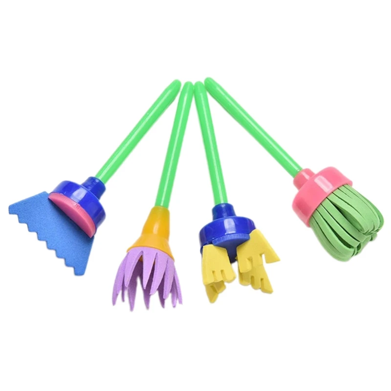 

Set of 4Pcs Portable Handheld Sponge Brush Set Creative Painting Sponge Brush Set for DIY Drawing Handcraft Decorations