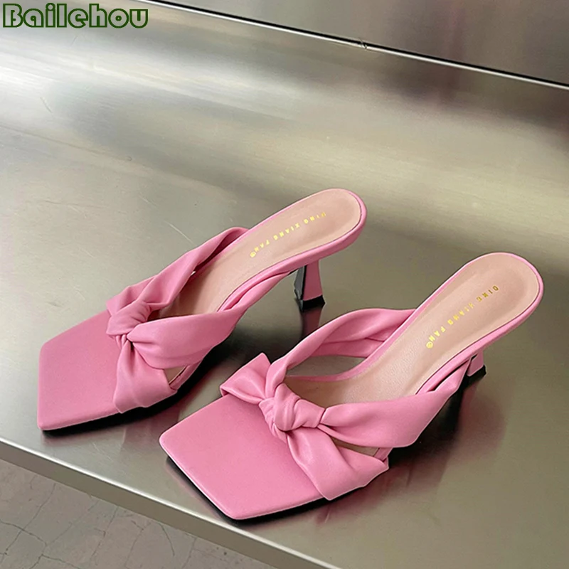 

Туфли-лодочки женские резиновые, сандалии на тонком высоком каблуке, квадратный носок, сланцы, розовые, лето 2022