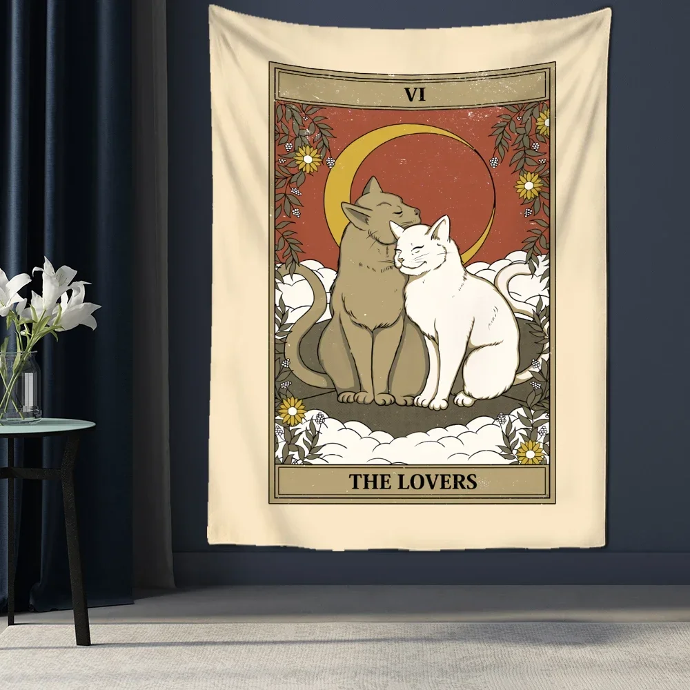 Гобелен King Cat Tarot богемный Декор для комнаты эстетичный декор спальни гостиной