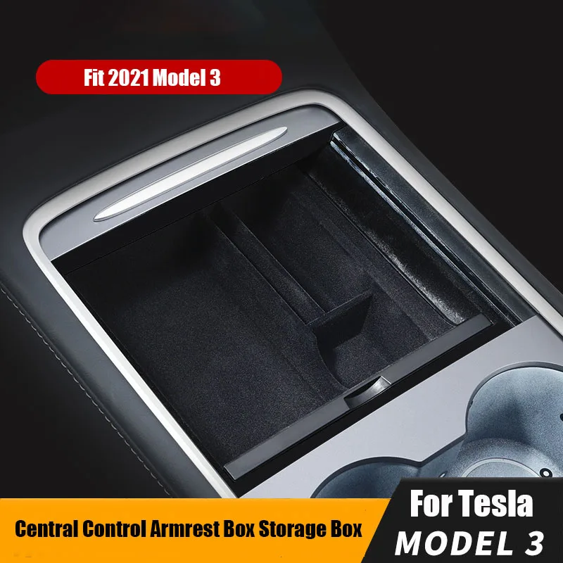 

New For Tesla Model 3 Y 2021 2022Car Armrest Box Storage Organizer Containers Center Console Flocking Storage Box Console Holder
