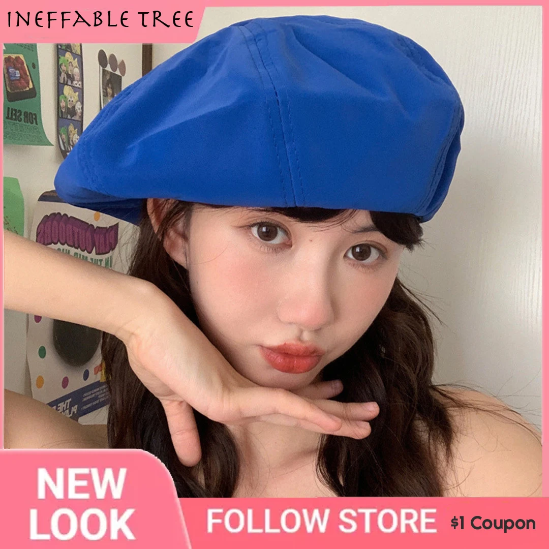 

Klein Blue!Japanese Oversized Fashionable PU Beret Women European And American Retro Wild Sweet Street Cloud Casquettes