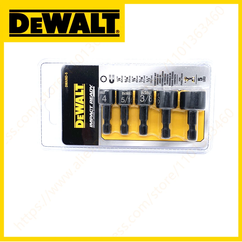 Ударная Магнитная втулка DEWALT 1/4-1/2 дюйма с шестигранным хвостовиком 5 шт. в