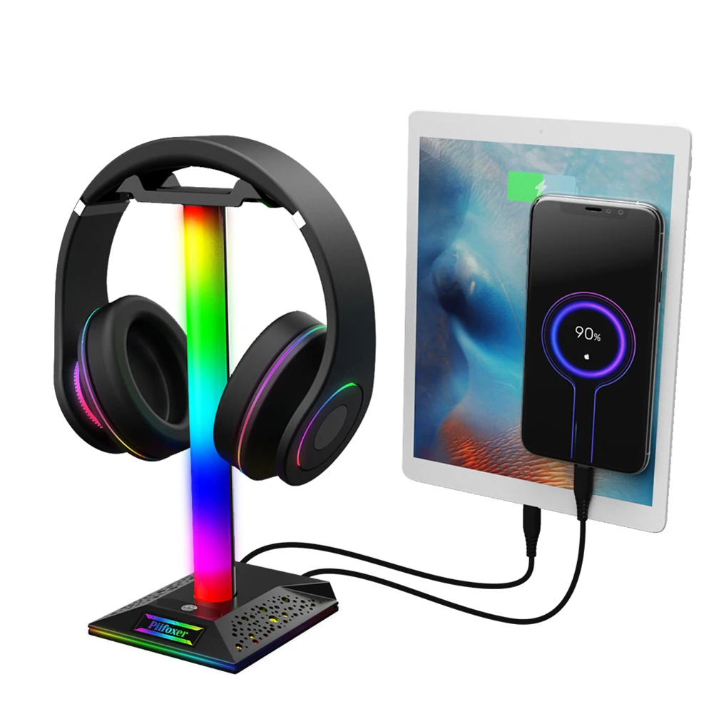 

Подставка для игровых наушников с RGB-подсветильник кой и 2 USB-портами
