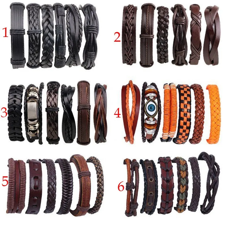 

Hot Sale European and American Vintage Men's Bracelet 6-bar Geometric Cross Woven Leather Adjustable Suit Bracelet for Men