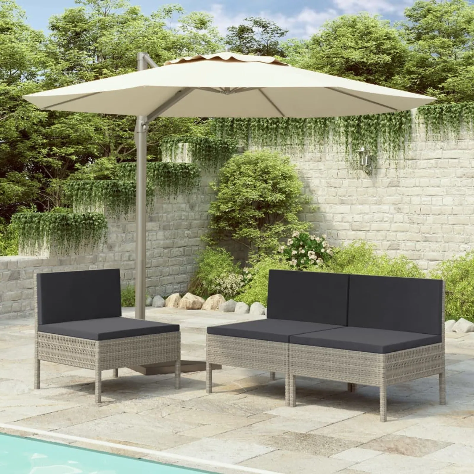 

Garden Chairs 3 pcs with Cushions Poly Rattan Gray