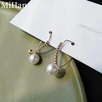 mihan trendy jewelry white round simulated pearl earrings 2022 new trend metal wire crystal drop earrings for women wholesale