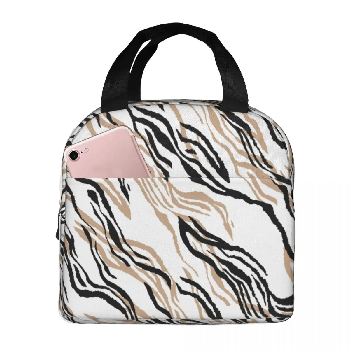 Lunch Bags for Women Kids Zebra Insulated Cooler Bag Portable Picnic Travel Animal Skin Print Canvas Lunch Box Bento Pouch