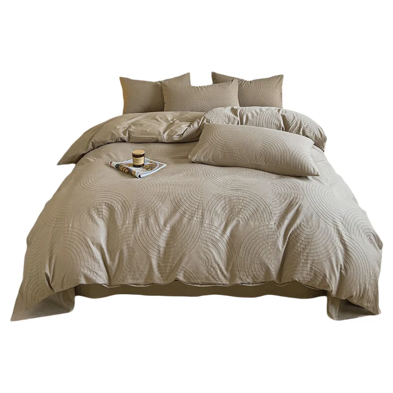 Tiao (Bedding Article) Waffle Jacquard Double-Layer Yarn Four-Piece Set Simple Solid Three-Piece Bedding