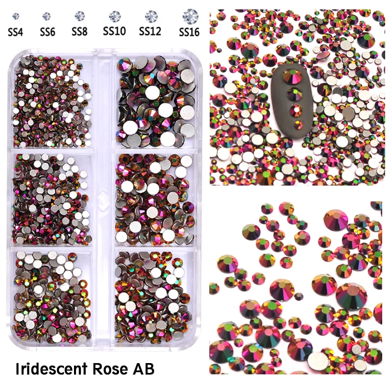 

6Girds Box Rhinestones SS4-SS16 IRIR Non Hotfix Glass Glitter Flatback Design Decorations Beauty Accessories For Nail Art Charms