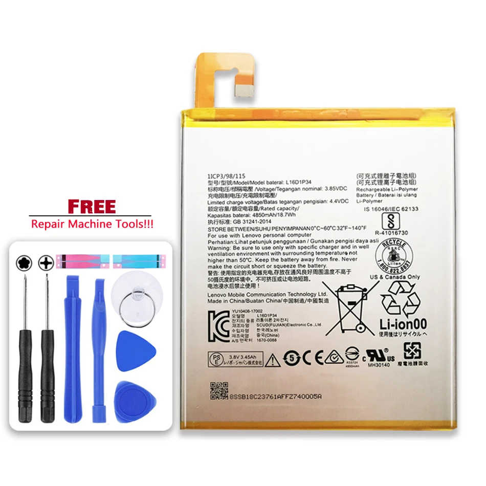 

Original Kikiss L16D1P34 4850mAh Battery For LENOVO TAB 4 TAB4 8 TB-8504N TAB4 8 plus 8plus Bateria Batteries