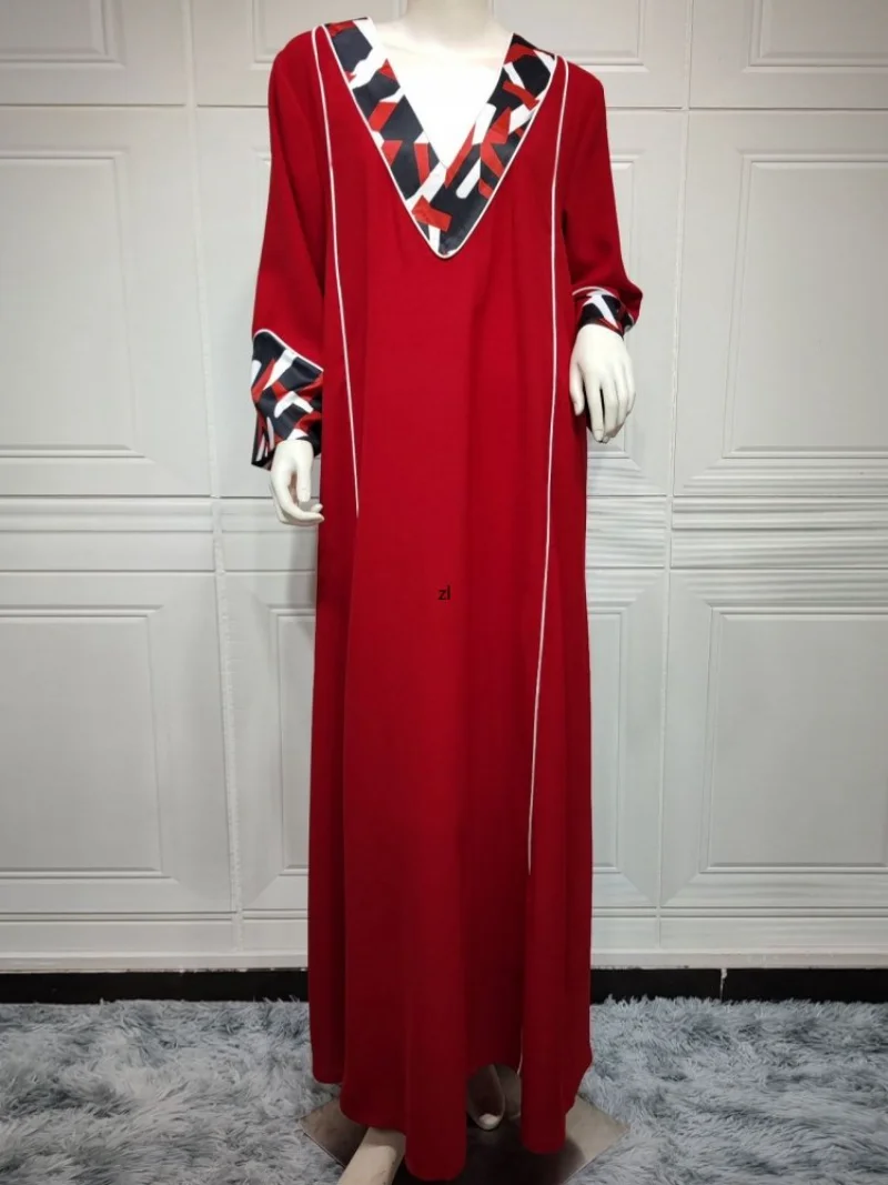 Dubai Kaftan Dress Muslim Party Abaya Women Vintage Print Long Sleeve Patchwork Robe Islam Oman Qatar Djellaba Marocaine
