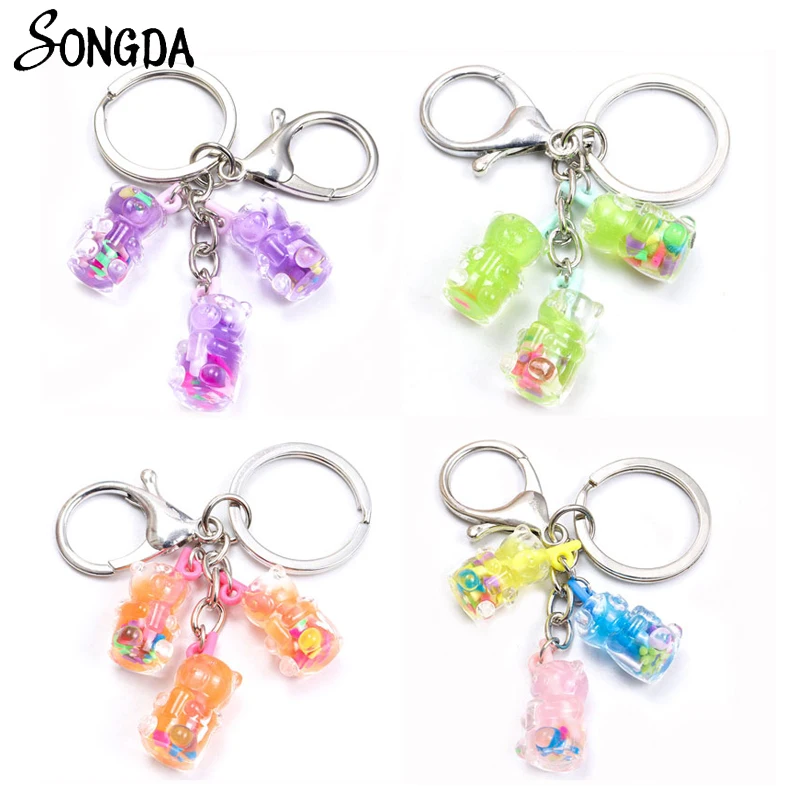 

Summer Milk Tea Key Chains Cute Creative Resin Bear Keychain Colorful Pendant Keyring for Bags Key Jewelry Souvenir Friends Gift