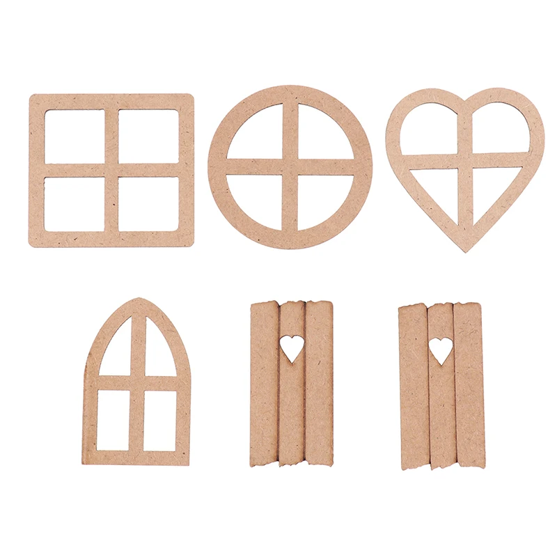 

6pcs 1:12 Dollhouse Hollow Wooden Window Door Toy Christmas garden Accessories DIY Dollhouse Miniature Accessories