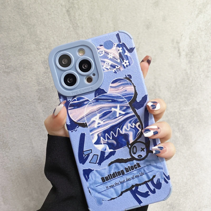 

Fashion Brand Retro Graffiti Bear Phone Case For iPhone 11 12 13 Pro Xs Max Xr 7 8 Puls SE 2020 Cute Shockproof Soft Cover Funda
