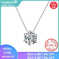 yanhui solitaire 3 ct 10mm white zircon chokers necklaces tibetan silver s925 chain simple pendant necklace women gift jewelry