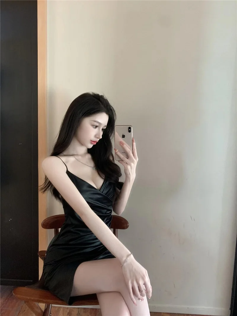 

Black Evening Dress Sexy Women'S V-Neck Suspender Dress Ladies Casual Skirt Luxury Dresses Elegant Ball Gown Party Prom