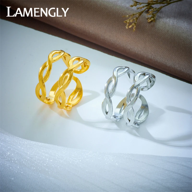 

LAMENGLY 316L Stainless Steel Twist Crossing Opening Ring For Women New Vintage Girls Adjustable Finger Rings Jewelry Gifts