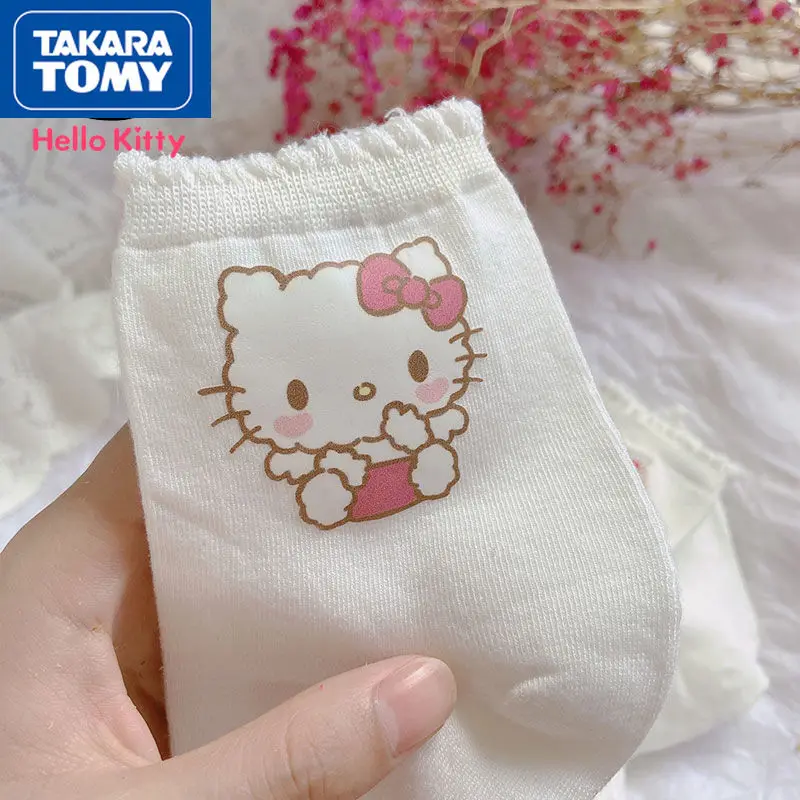 

TAKARA TOMY Cute cartoon Hello Kitty socks for girls princess cotton breathable solid color children's socks