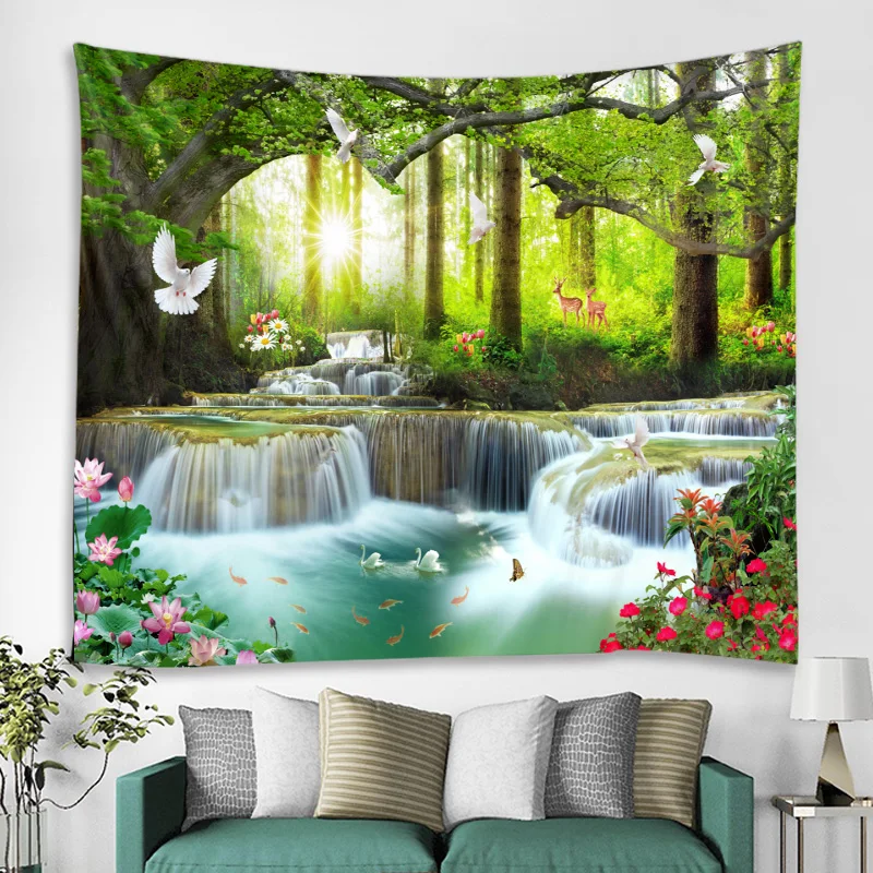 

Beautiful natural forest, waterfall, printed large wall tapestry, sea view hippie wall tapestry, bohemian wall tapestry, mandala