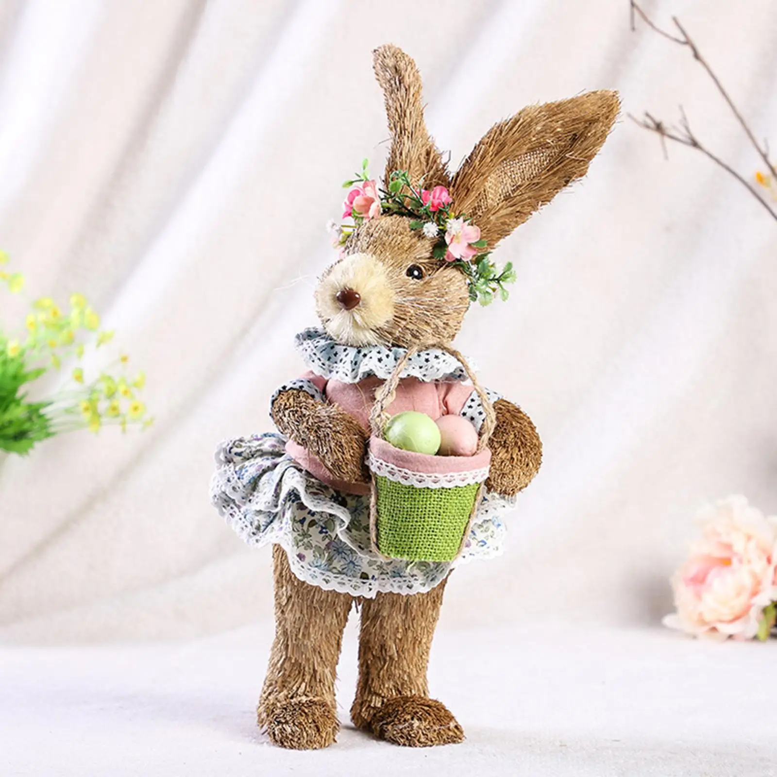 

Straw Easter Rabbit Bunny Statue Standing Art for Desk Festival Decoration