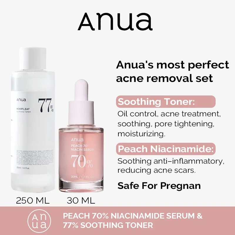 Anua персик 70% Niacinamide Сыворотка для контроля жирности от прыщей и следов акне женщин