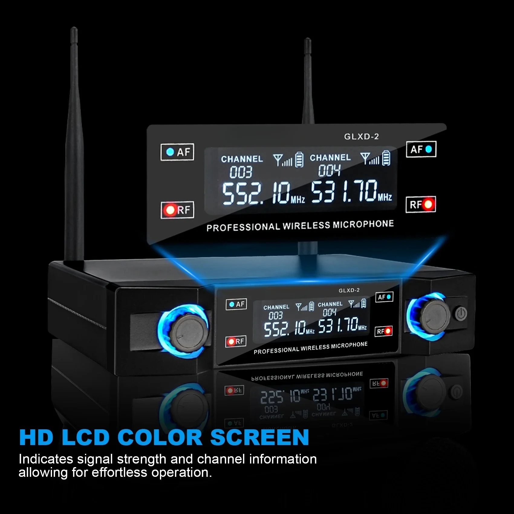 Фото GLXD2 Профессиональная беспроводная микрофонная система, двухканальный UHF беспроводной ручной динамический микрофон с фиксированной частотой для караоке-вечеринки №4