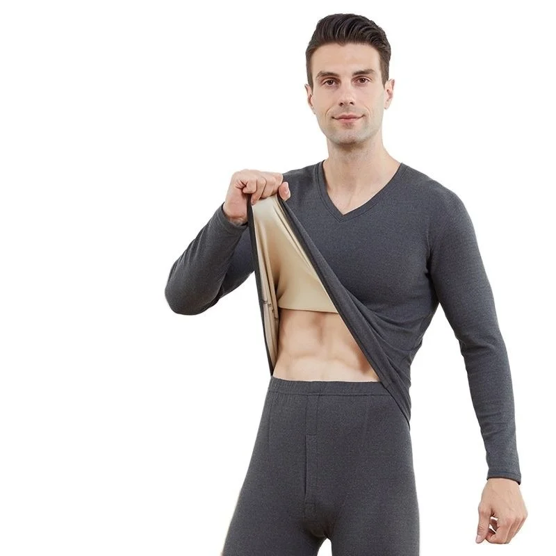 

Autumn Winter Men's Fleece Termal Underwear Suit Ticken i Stretc Winter Warm Base Layers Tit Lon Jons Tops & Pants Set