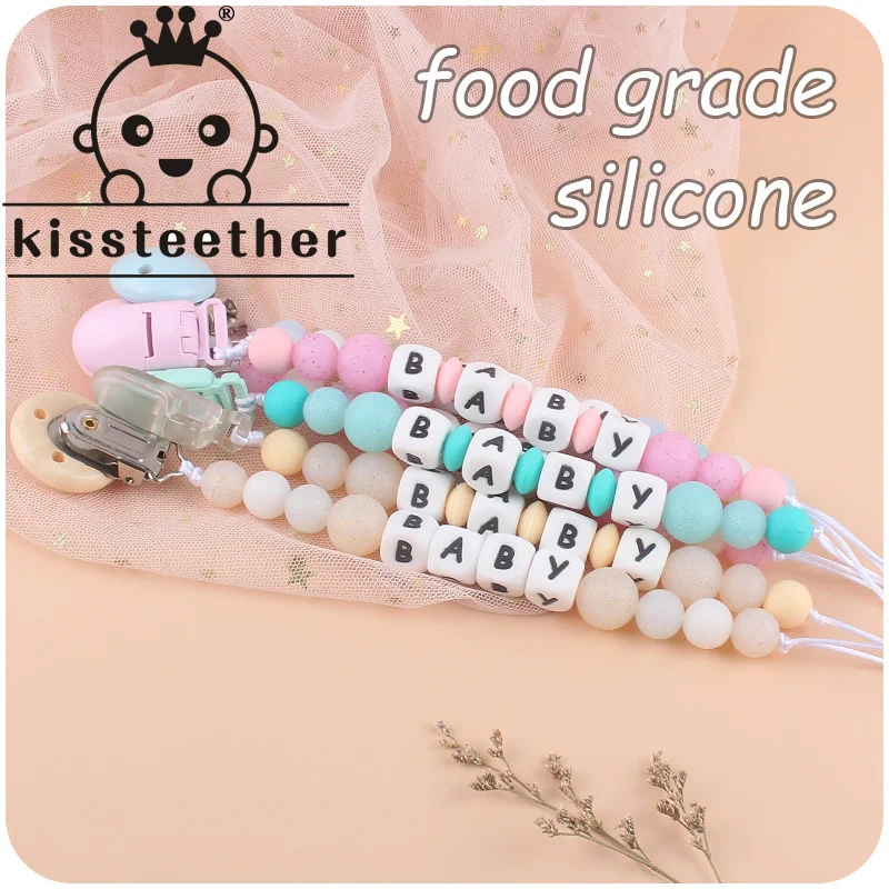 

Kissteether New Infant Supplies Hemu Pacifier Clip Creative Baby DIY Name Silicone Bite Gum Molar Pacifier Chain Toy Gift