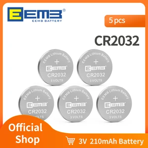 EEMB 5PCS CR2032 Battery 3V Button Lithium Battery CR 2032 210mAh Coin Cell Batteries for Watch Toys Car Key Pedometer Scales
