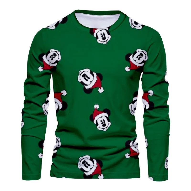 

Autumn Christmas New Disney Brand Stitch and Mickey Anime 3D Printing Fashion Casual Trend Men's Round Neck Long Sleeve T-Shirt