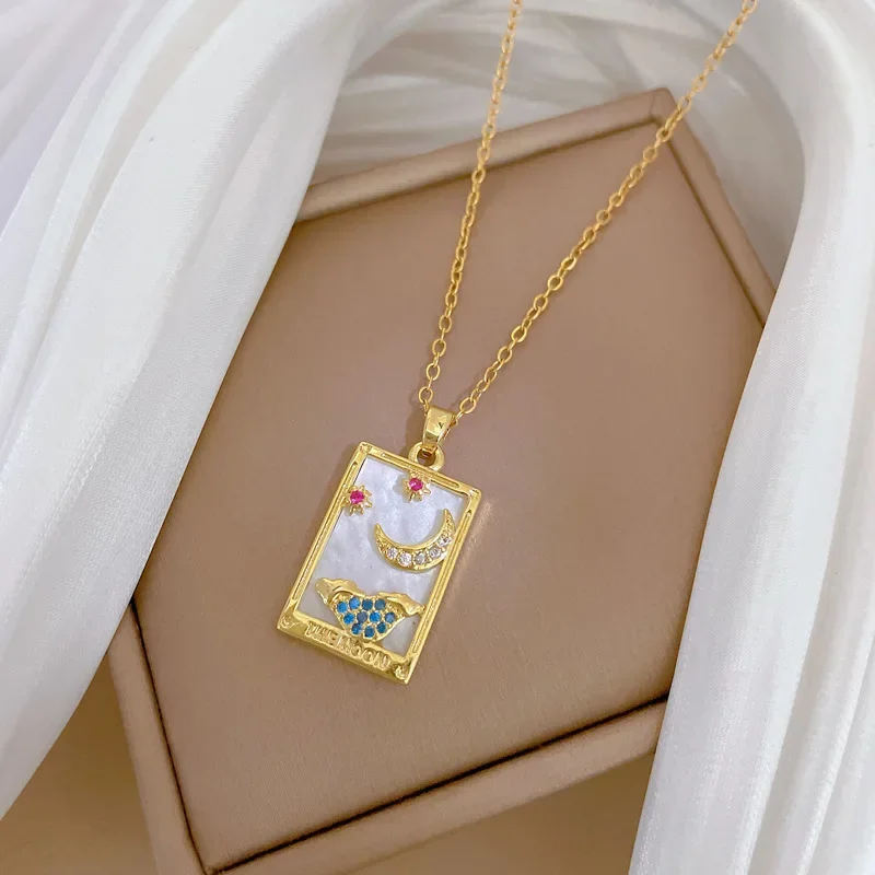 Волшебный белый кристалл ракушки мощное ожерелье Таро с солнцем звездой и луной