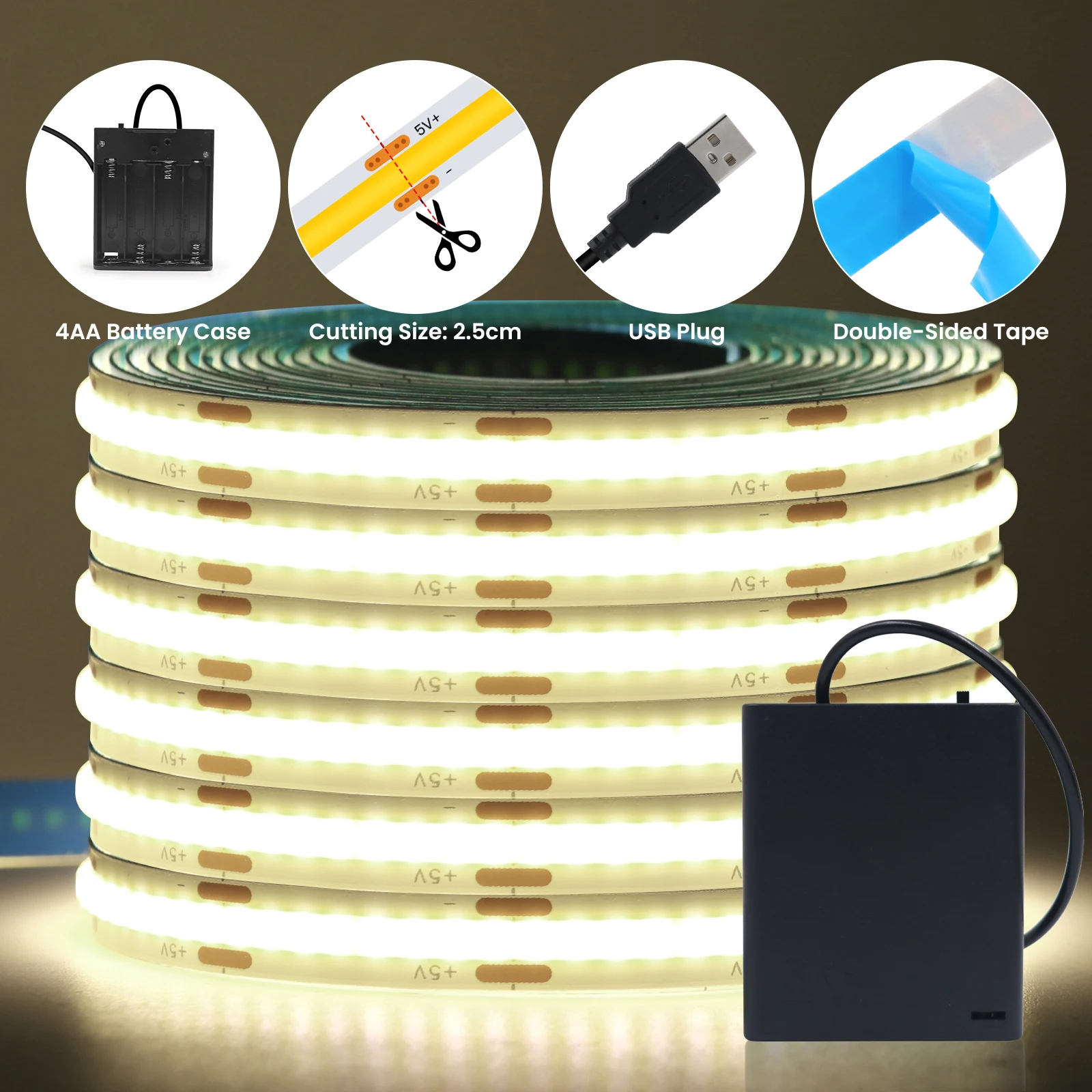 

Гибкая светодиодная лента USB 5В COB 320 светодиодов