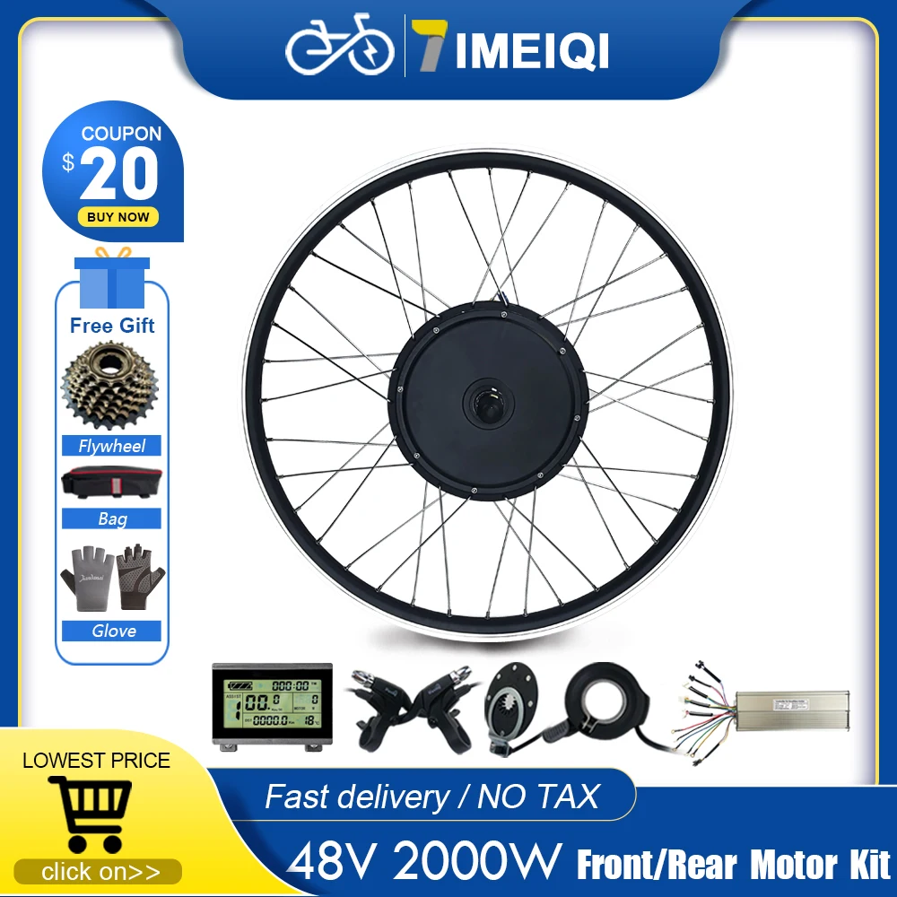 EBike Conversion Kit 48V 2000W Brushless Gearless Front Rear Hub Motor Wheel For Electric Bike Conversion Kit 20-29 Inch 700C