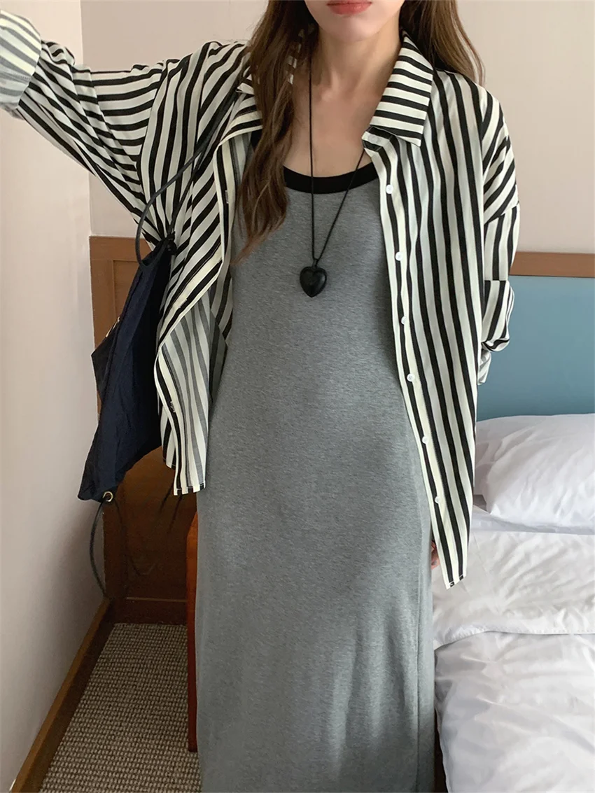 Рубашка Alien Kitty Женская в полоску Офисная элегантная Свободная Повседневная