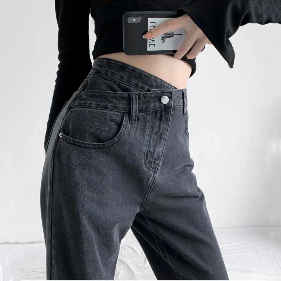 

2022 повседневные Черные джинсы, женские широкие брюки с высокой талией, винтажные синие мешковатые джинсы, хлопковые джинсовые брюки для мам...