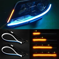 2pcs car led strip daytime running light ultra thin 45cm scanning two color decorative turn signal lamp accessories