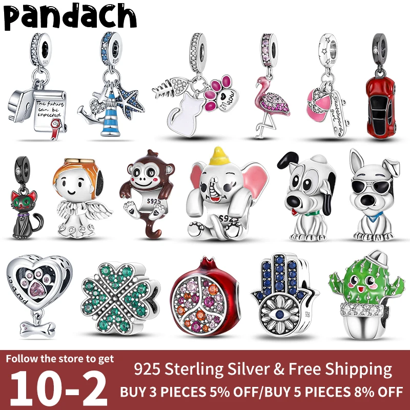 

charms plata de ley original fit Pandach charm original bracelets silver color kitty charms beads color pendant jewelry diy 2022