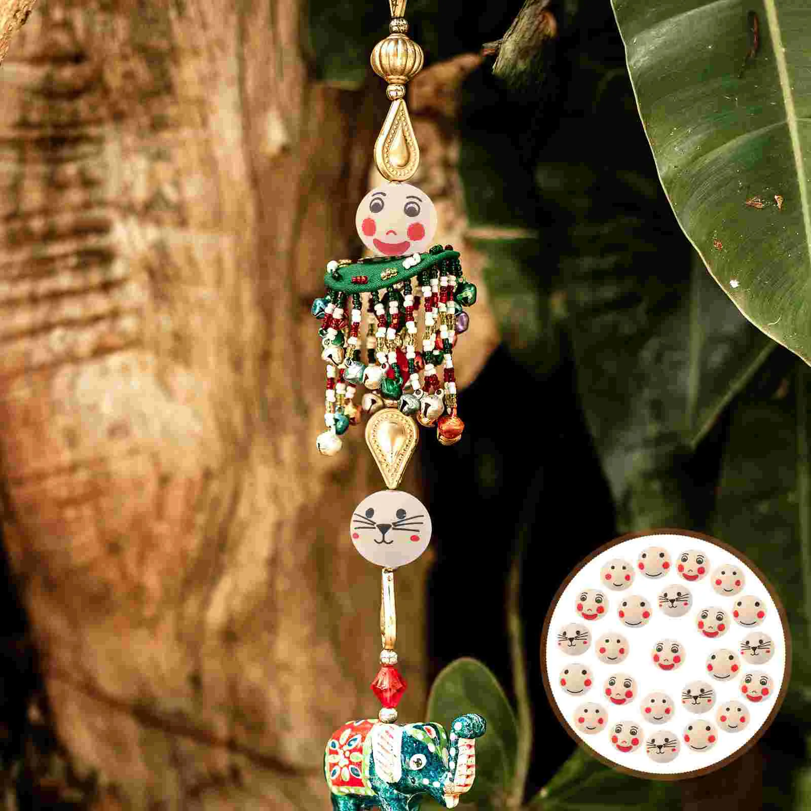 

120pcs Face Pattern Loose Beads Multi-purpose DIY Wood Beads Making Beads