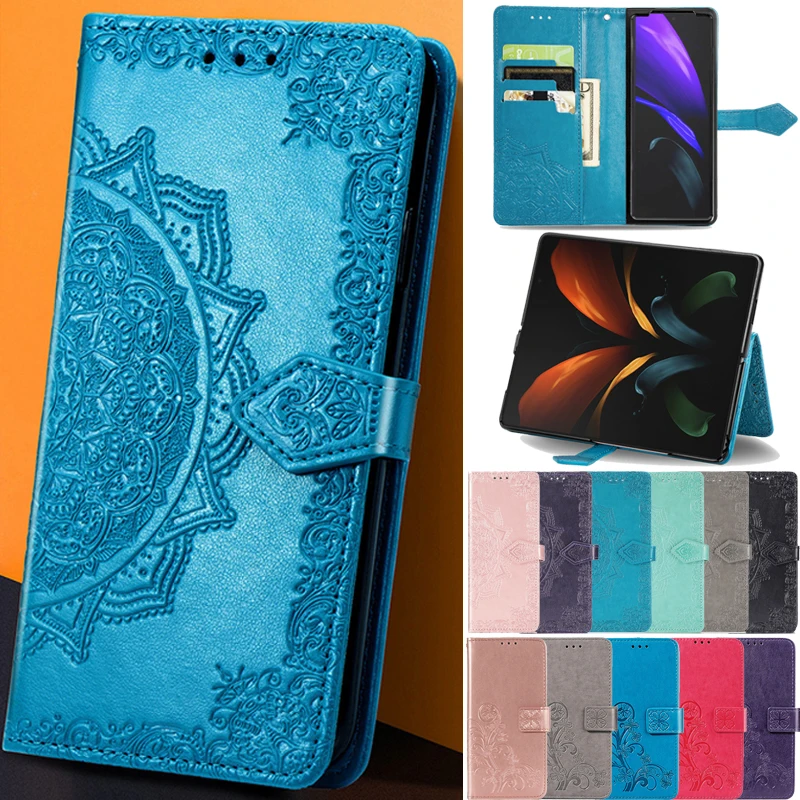 

For Samsung Galaxy Z Fold 4 Fashion Retro Mandala Embossed Leather Case Galaxy Z Fold 3 With Card Holder Wallet Fold Case Cover
