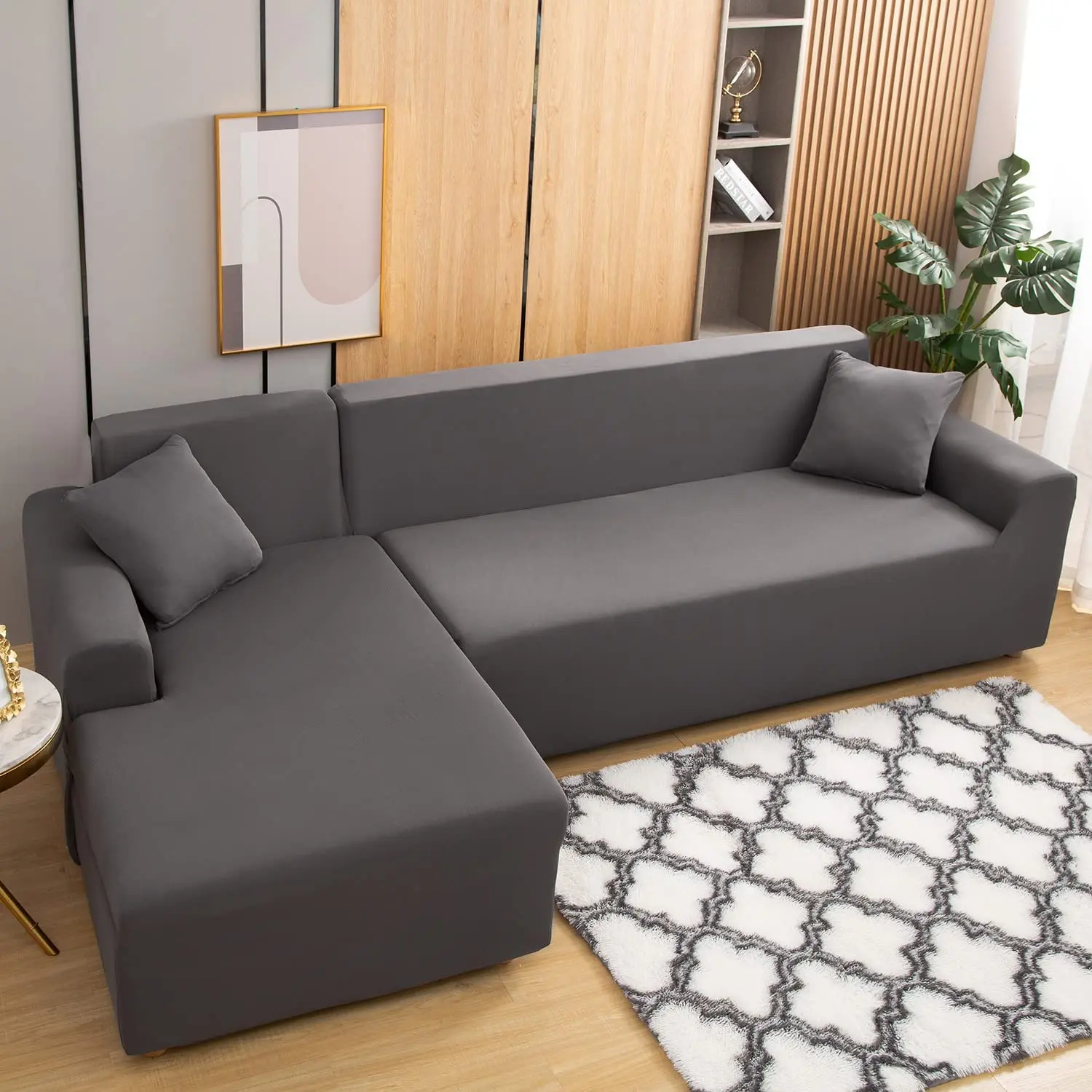

2pcs Sectional Sofa Covers L Shape Couch Slipcover Stretch Elastic L-Type Chaise Sofa Couch Furniture Protector for Living Room