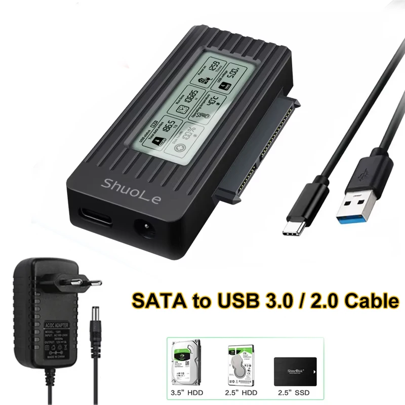 Переходник с USB 3 0 на SATA кабель III для жестких дисков 2 5 дюйма адаптером питания 12