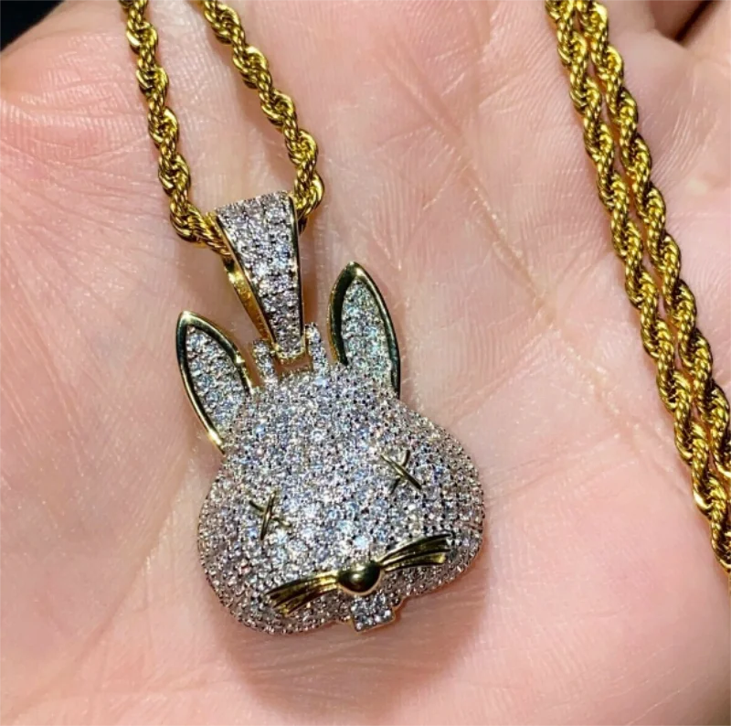 

ANGLANG Luxury Rabbit Pendant Necklace Gold Silver Color Cubic Zirconia Hiphop Pendant Necklace Jewelry for Men/Women Wholesale