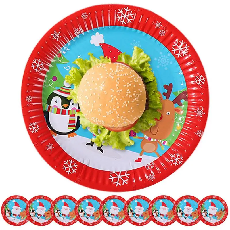 

Christmas Paper Plates 10pcs Set Round Paper Dinnerware Holiday Dinner Party Supplies For Christmas Easter Thanksgiving New Year