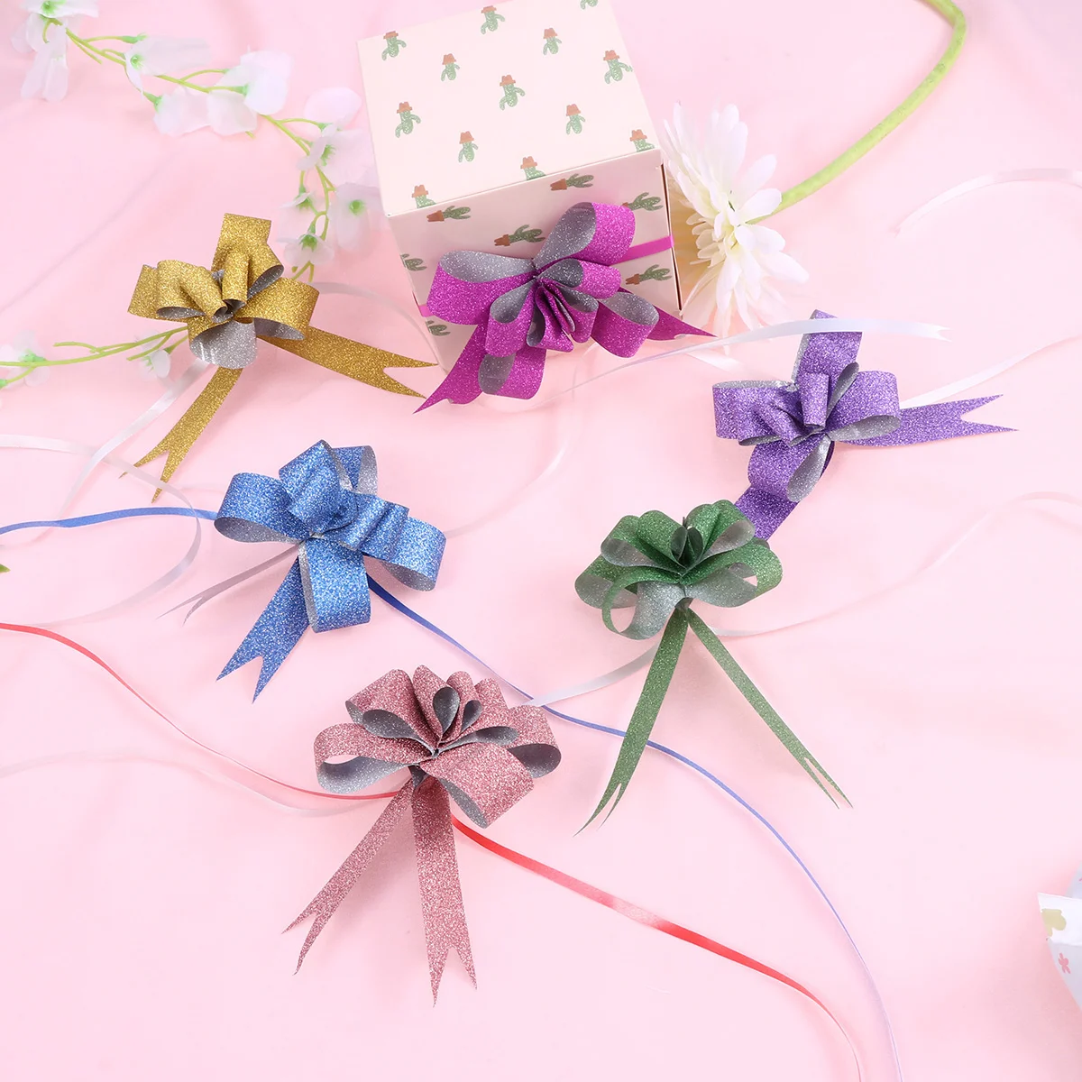 

100pcs Pull Bows Gift Knot Ribbons Flower Basket House String Bows for Wedding Christmas Anniversary Baby Shower