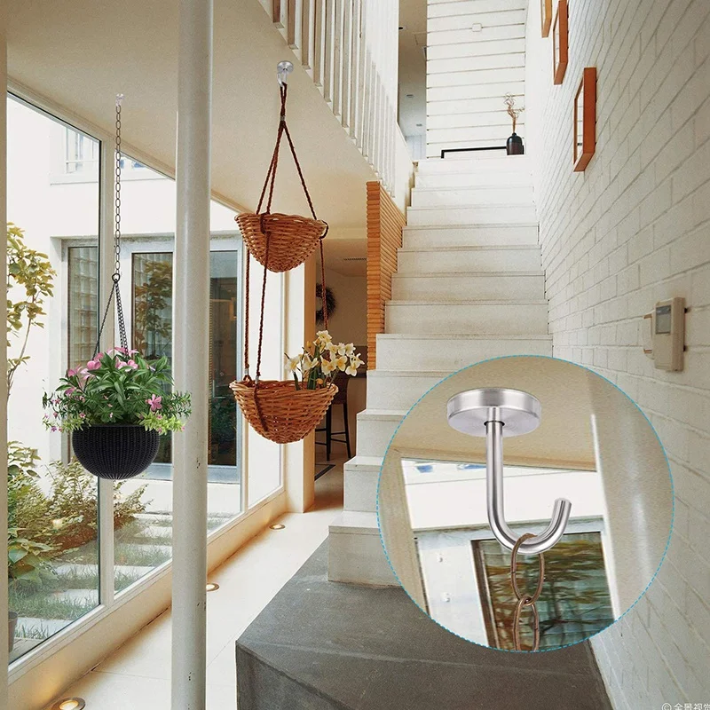 5 Pcs Wall Mount Ceiling Hooks Swag Stainless Steel Round Base Hanger For Hang Plant Baskets