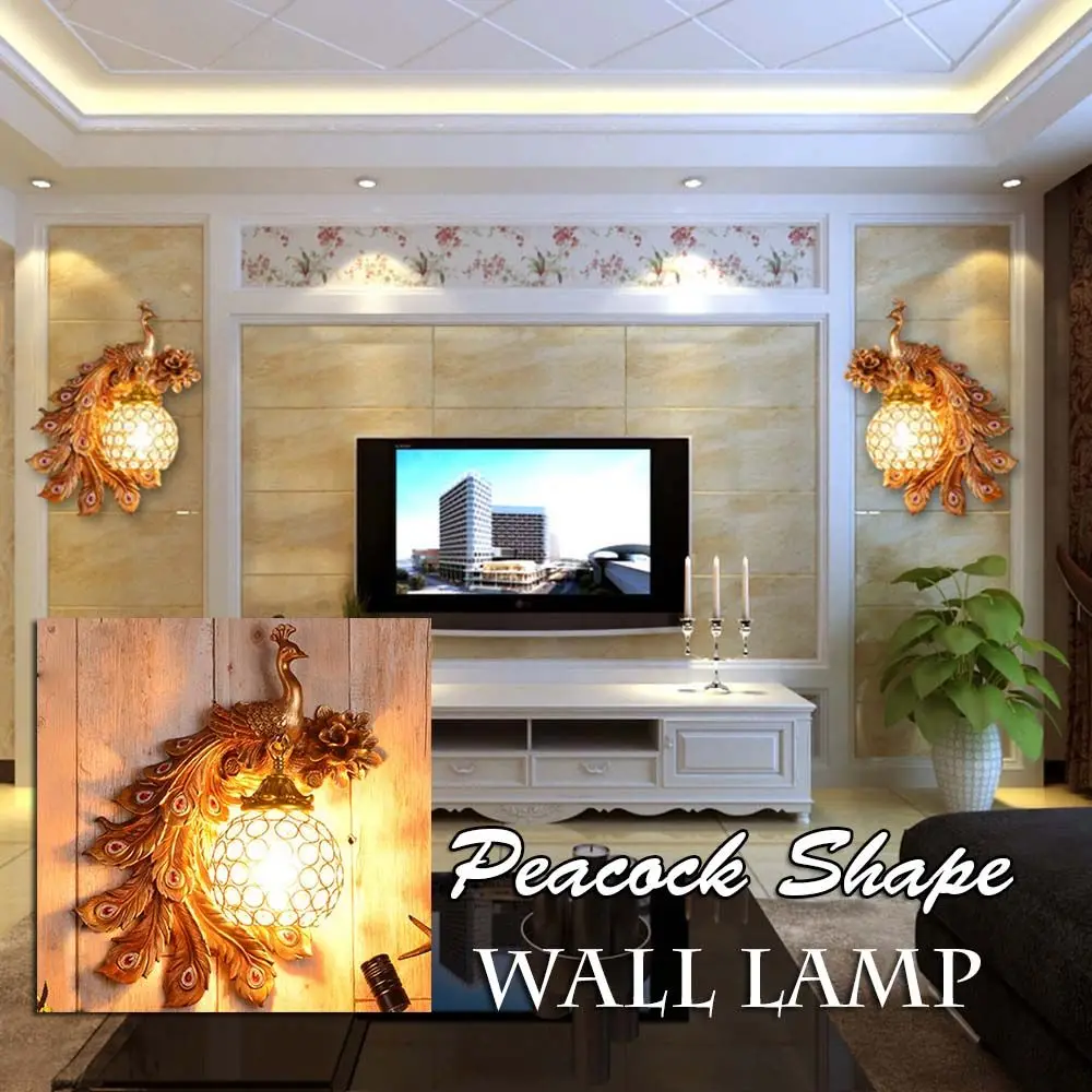 

Nordic Style Crystal Wall Lamp Peacock Shape Sconce Wall Mounted Light for Bedside Home Indoor Decoration